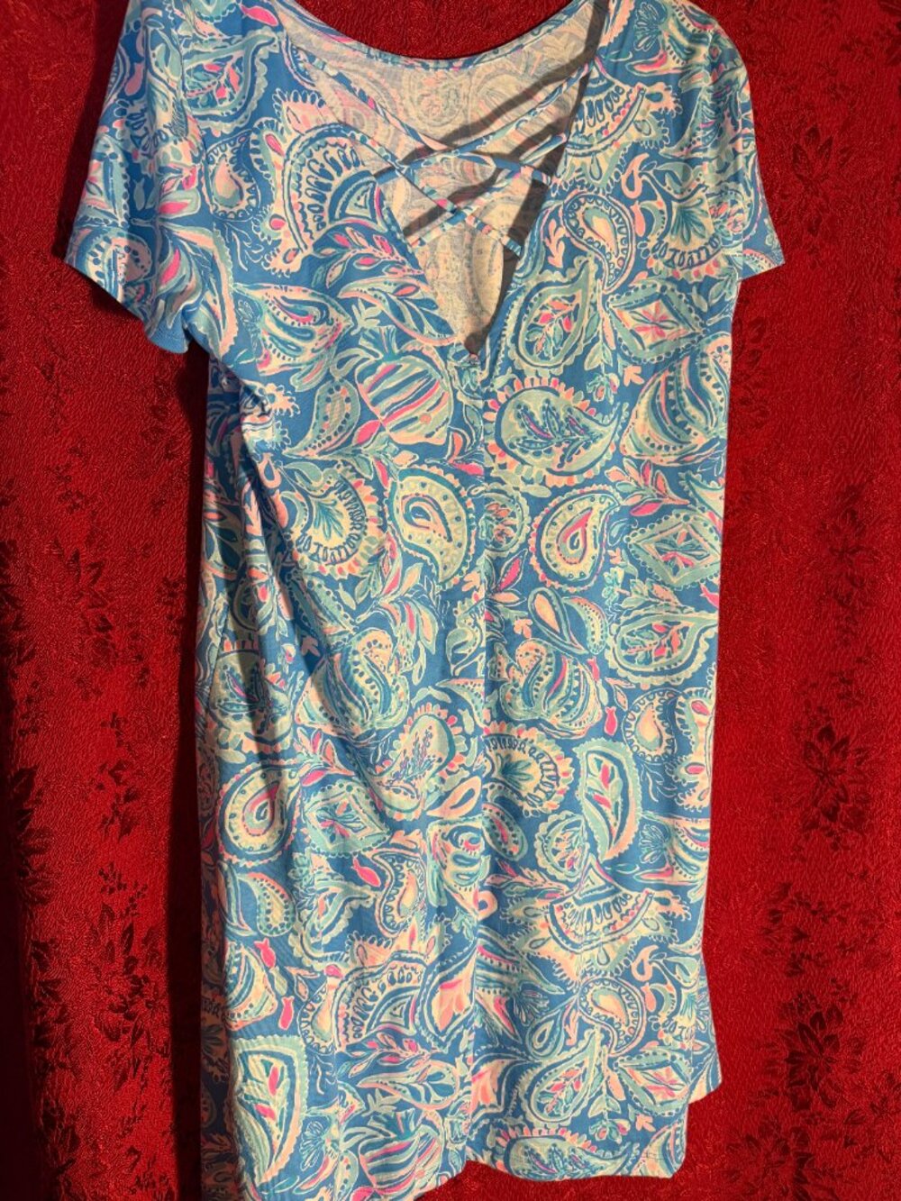 Lily Pulitzer Blue Pink White Cotton Kimi T Shirt Dress Sz L - Picture 2 of 6